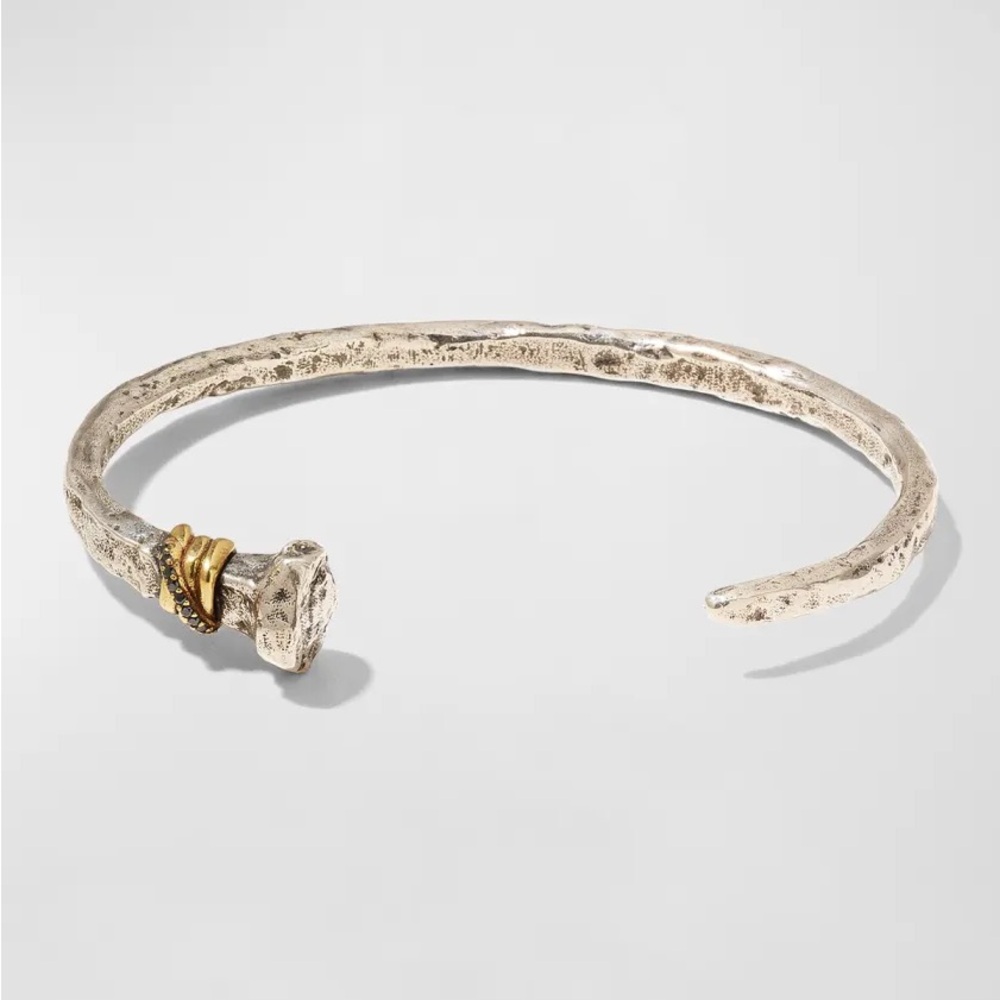 John Varvatos Distressed Cuff Nail Bracelet with Black Diamonds - Picture 2 of 4